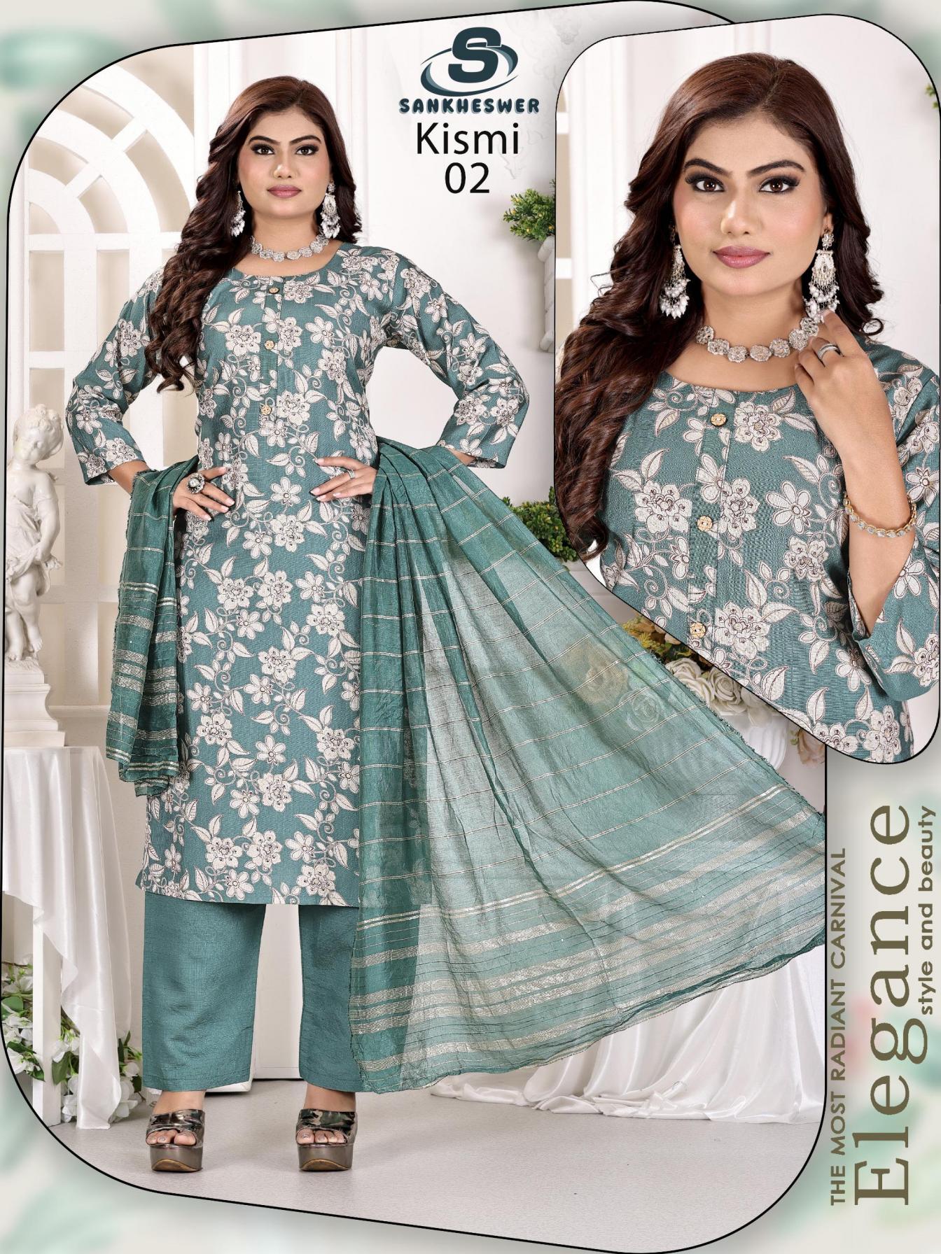 KISMI VOL 1 BY SANKHESWER FULLY STITCH VERTICAN PRINT COMBO 3PCS DRESS