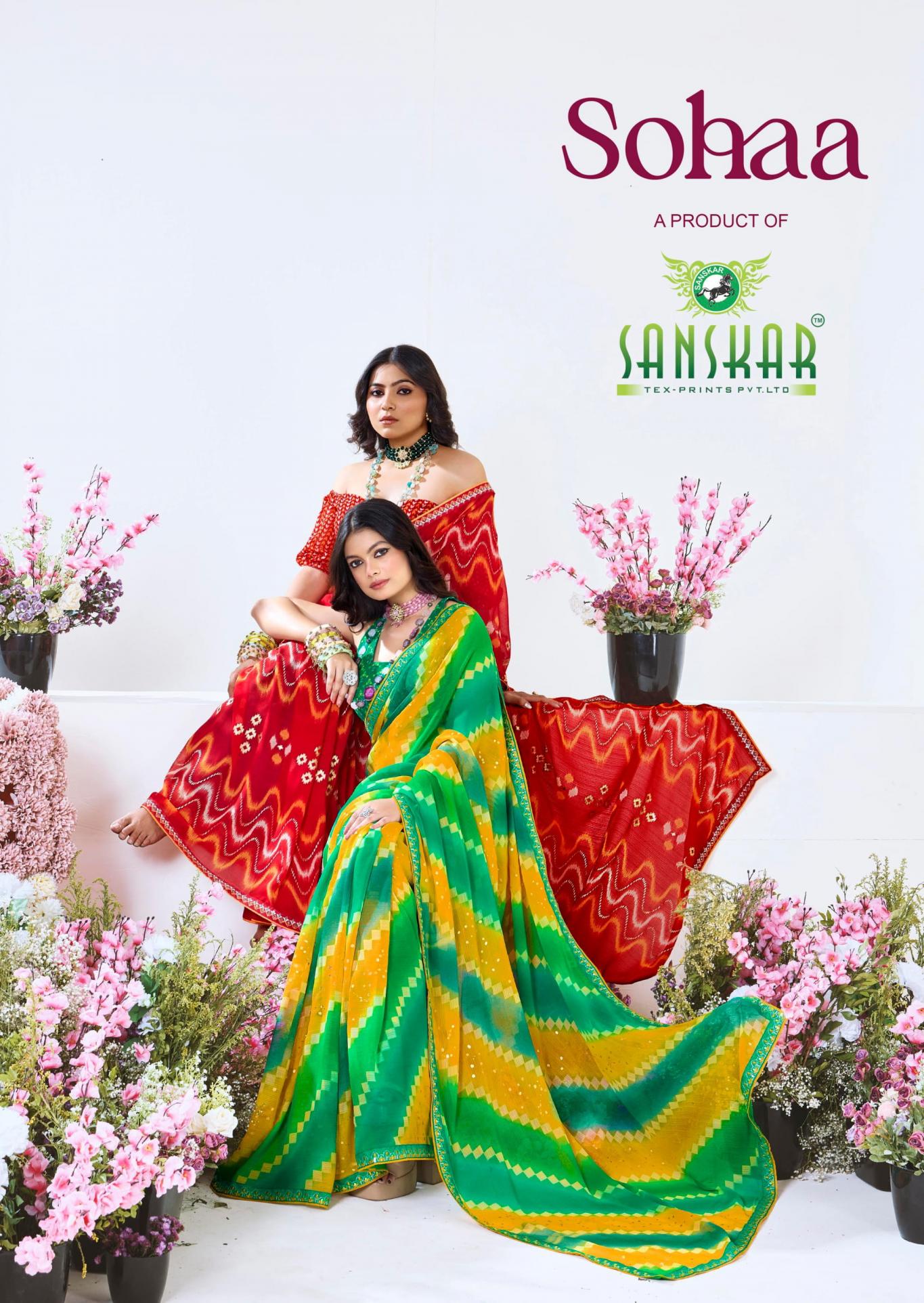 SOHAA BY SANSKAR TEX PRINTS GEORGETTE CHIFFON PRETTY LOOK SAREES 