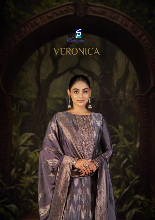 VERONICA BY SARGAM PRINTS BANGLORY SILK JACQUARD UNSTITCH SUITS ONLINE 