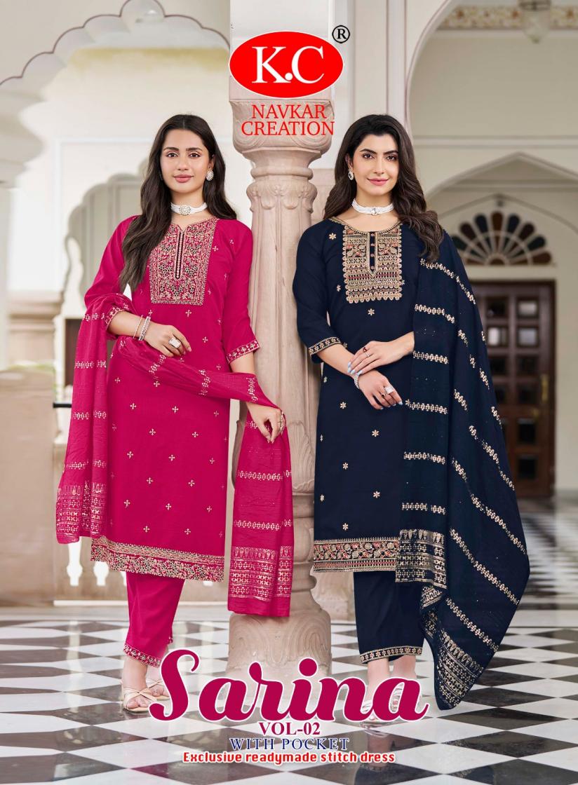 NAVKAR CREATION SARINA VOL 2 VARTICAL AMAZING FULL STITCH 3PCS DRESS