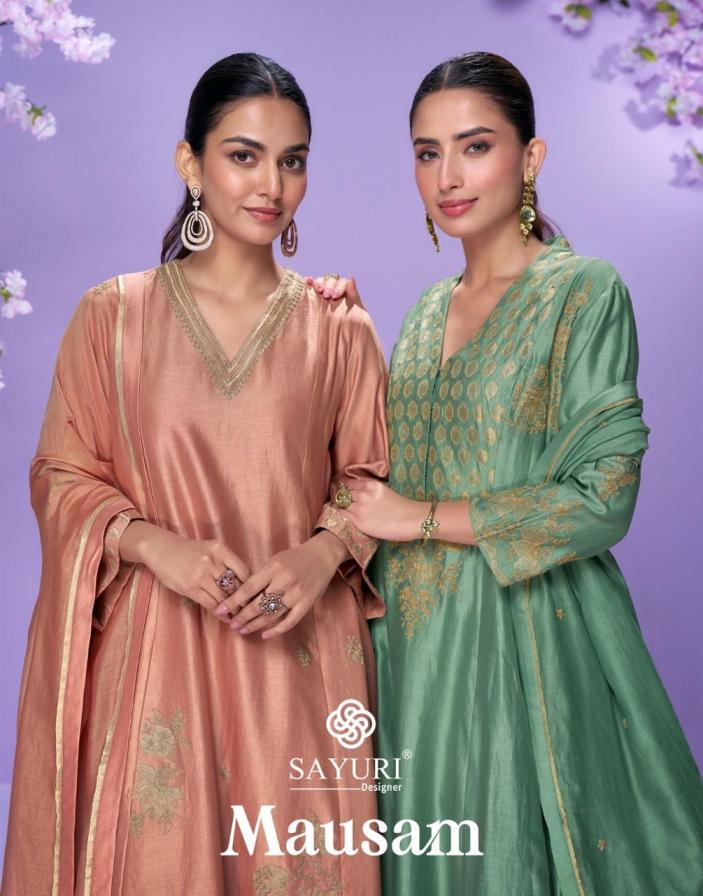 MAUSAM BY SAYURI DESIGNER DESIGNER ROMAN SILK FULL STITCH PLAZZO 3PCS DRESS
