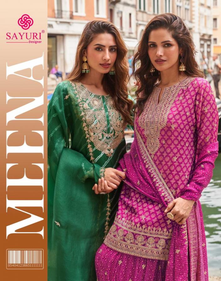 MEENA BY SAYURI DESIGNER FULL STITCH CHINON SILK PLAZZO STYLE DRESS