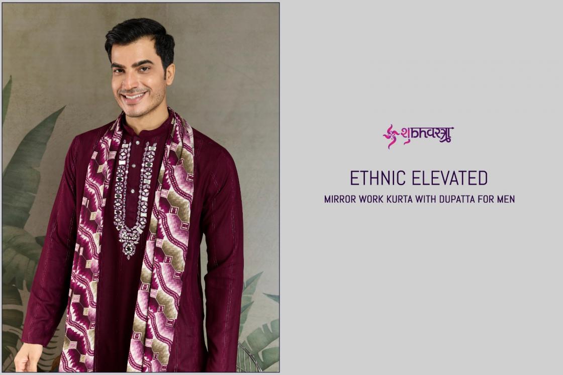 ETHNIC ELEVATED BY SHUBHVASTRA VISCOSE READYMADE MENS KURTA WITH DUPATTA 