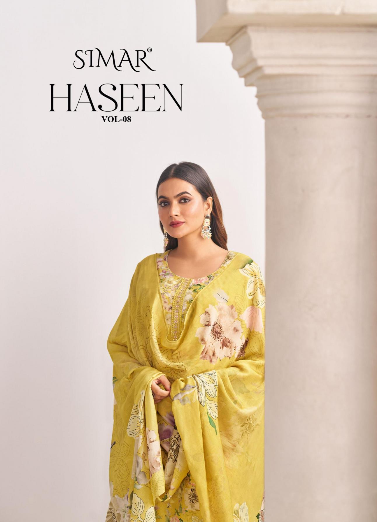 HASEEN VOL 8 BY SIMAR GLOSSY VISCOSE MUSLIN AMAZING SUITS 