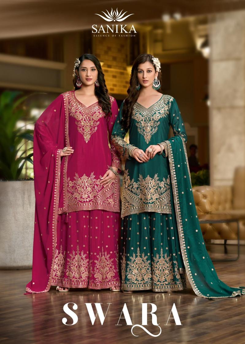 SANIKA FASHION SWARA CHINON SILK READYMADE STYLISH PLAZZO SUITS 