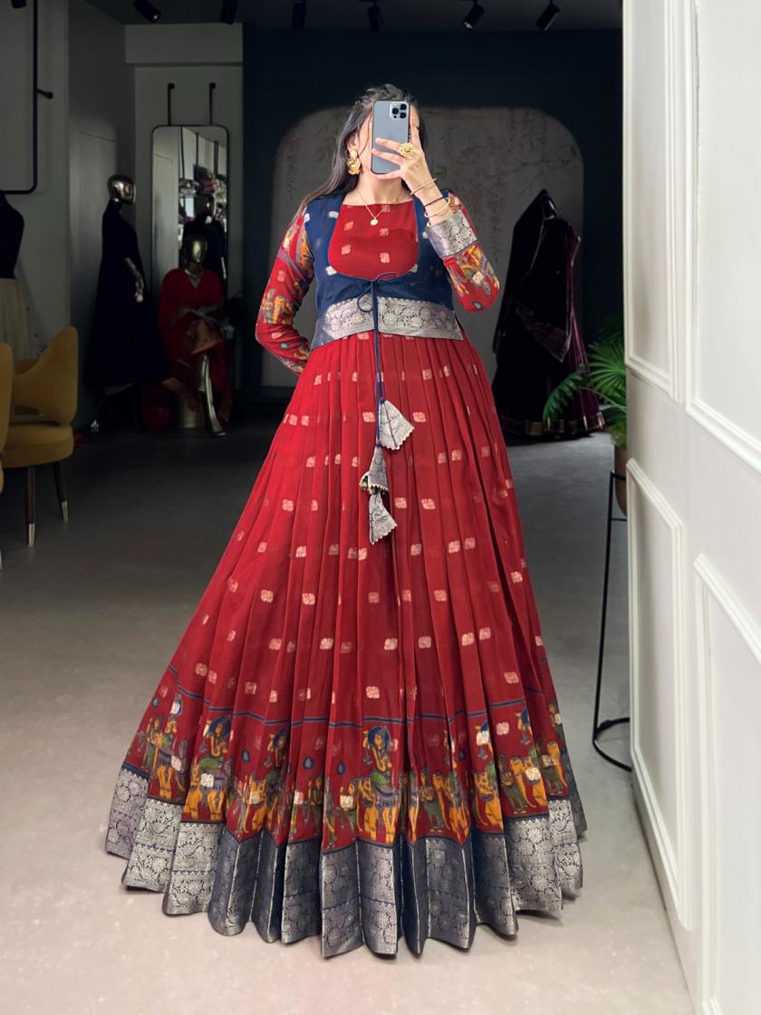 TANIRA YNF5031 HIT DESIGN COTTON KALAMKARI PRINT GOWNS FOR GIRLS 