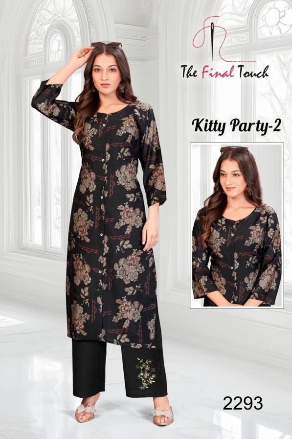KITTY PARTY VOL 2 BY THE FINAL TOUCH R R FASHION VETICAN PRINT FULL STITCH COMBO KURTI WITH PAIR 