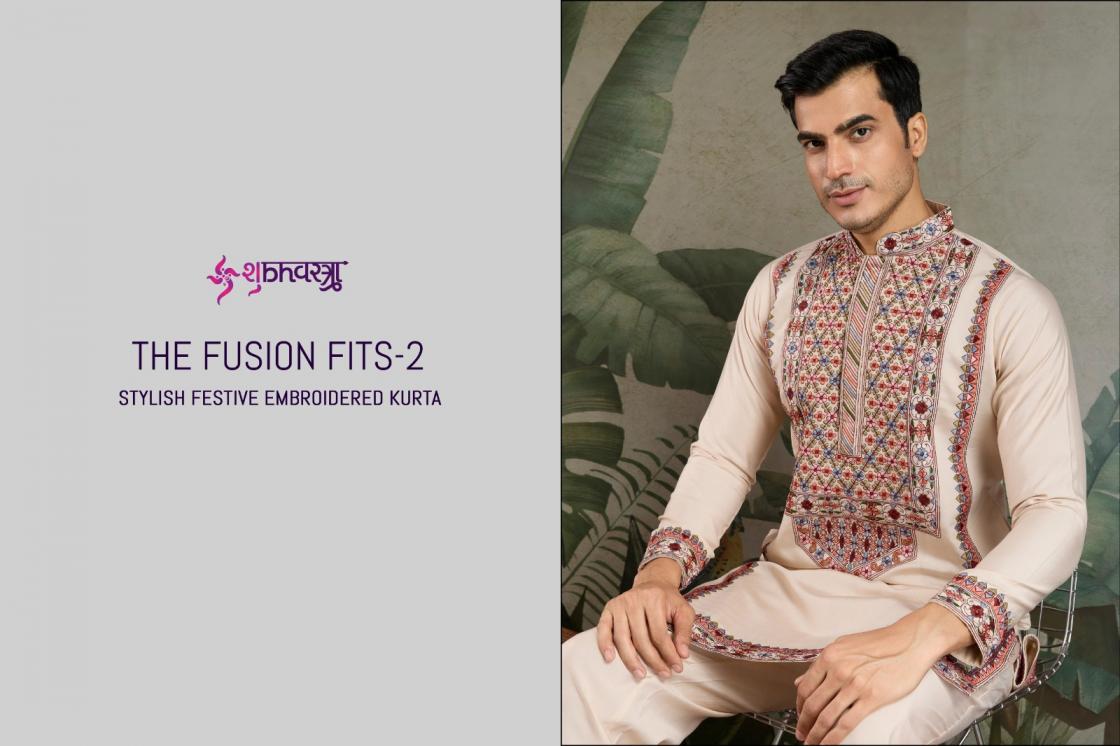 SHUBHVASTRA THE FUSION FITS VOL 2 VISCOSE SILK FULL STITCH MENS KURTA 
