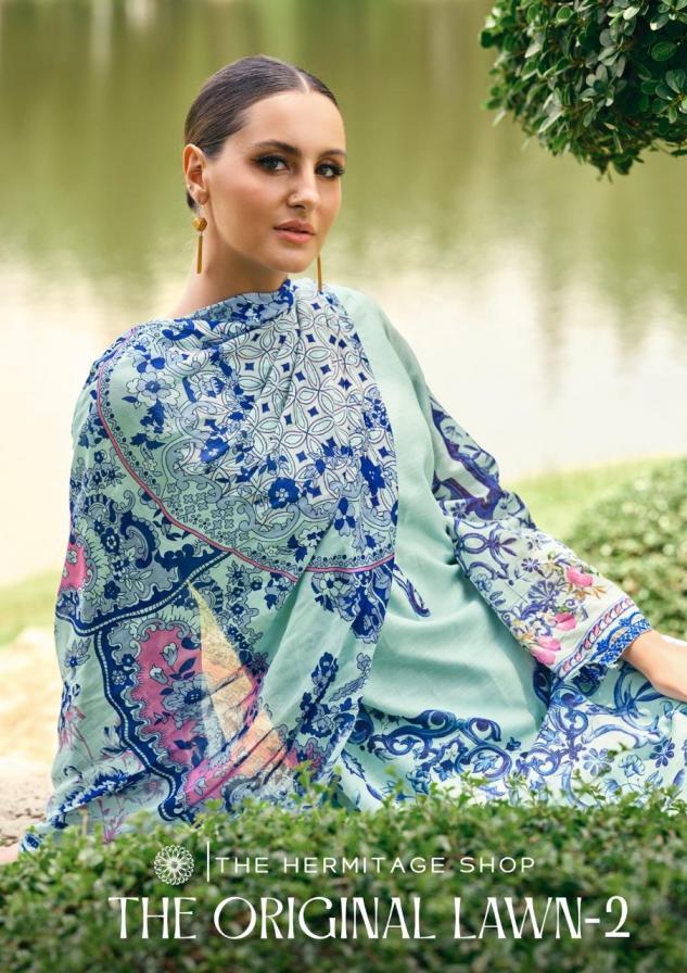 THE ORIGINAL LAWN VOL 2 BY THE HERMITAGE SHOP VISCOSE COTTON PAKISTANI PLUS SIZE 3PCS DRESS