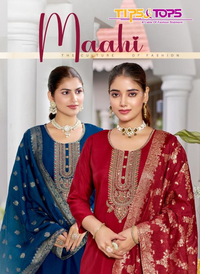 MAAHI BY TIPS & TOPS READYMADE VISCOSE ROMAN SILK BIG SIZE 3PCS DRESS