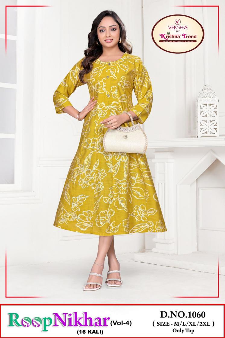 ROOP NIKHAR VOL 4 BY VEKSHA KRISHNA TREND VATICAN PRINT FULL STITCH FLAIR KURTI 