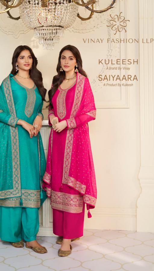 SAIYAARA BY VINAY KULEESH MUGA SILK STYLISH SUIT FOR GIRLS 