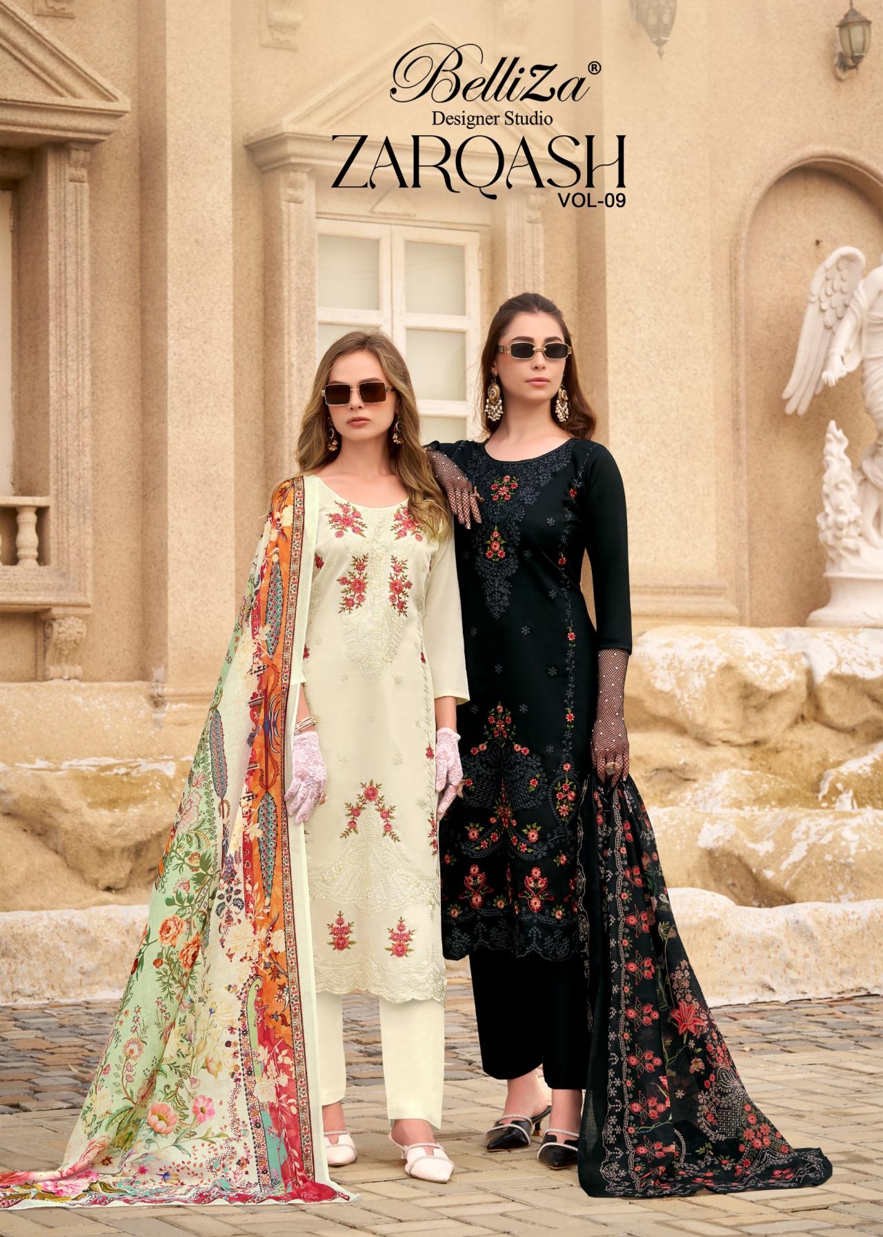 BELLIZA DESIGNER ZARQASH VOL 9 JAM PAKISTANI FULLY STITCH PLUS SIZE 3PCS DRESS