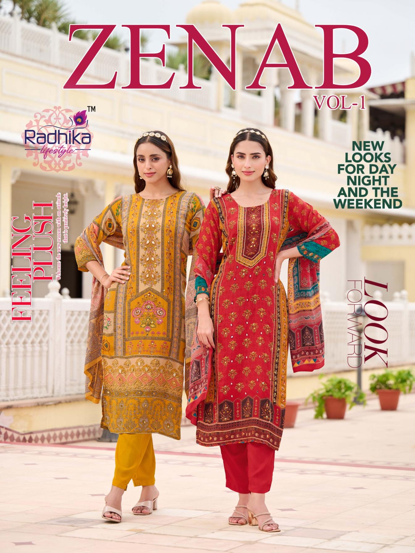 RADHIKA LIFESTYLE ZENAB VOL 1 READYMADE STYLISH NATURAL CRAPE SUITS 