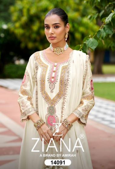 14091 BY ZIANA CHINON SILK DESIGNER FULL STITCH PLAZZO STYLE DRESS