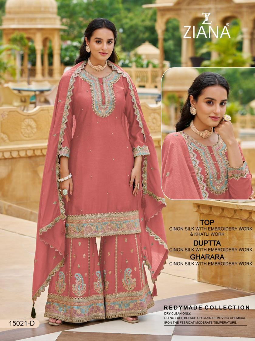 ZIANA 15021 TRADITIONAL CHINON SILK FULL STITCH COMBO PLAZZO DRESS 