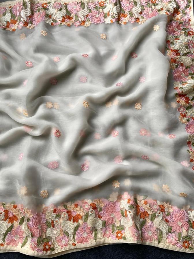 3002 PARTY WEAR CHIFFON EMBROIDERED SAREE EXPORTS 