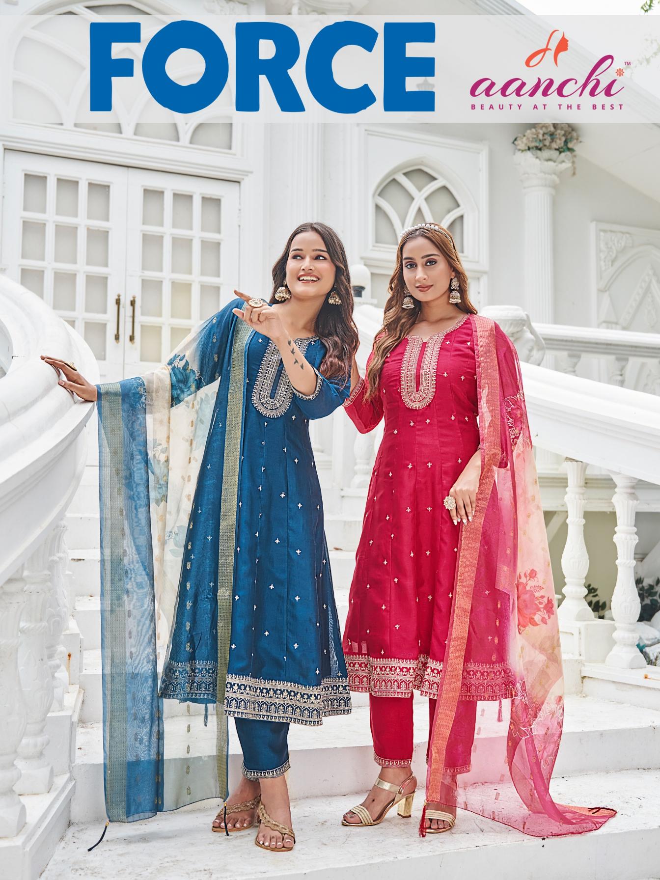 FORCE BY AANCHI READYMADE STYLISH VICHITRA SILK SUITS 