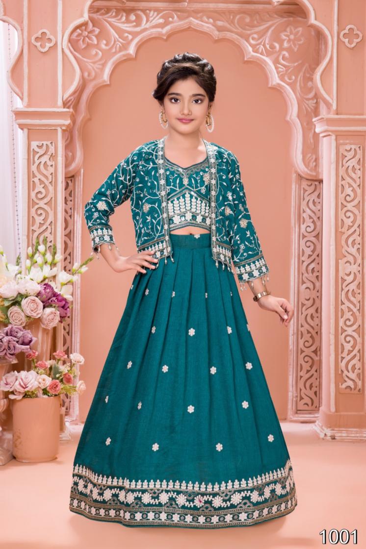 AARVI VICHITRA SILK KIDS EMBROIDERED CHANIYA CHOLI FOR FESTIVALS 