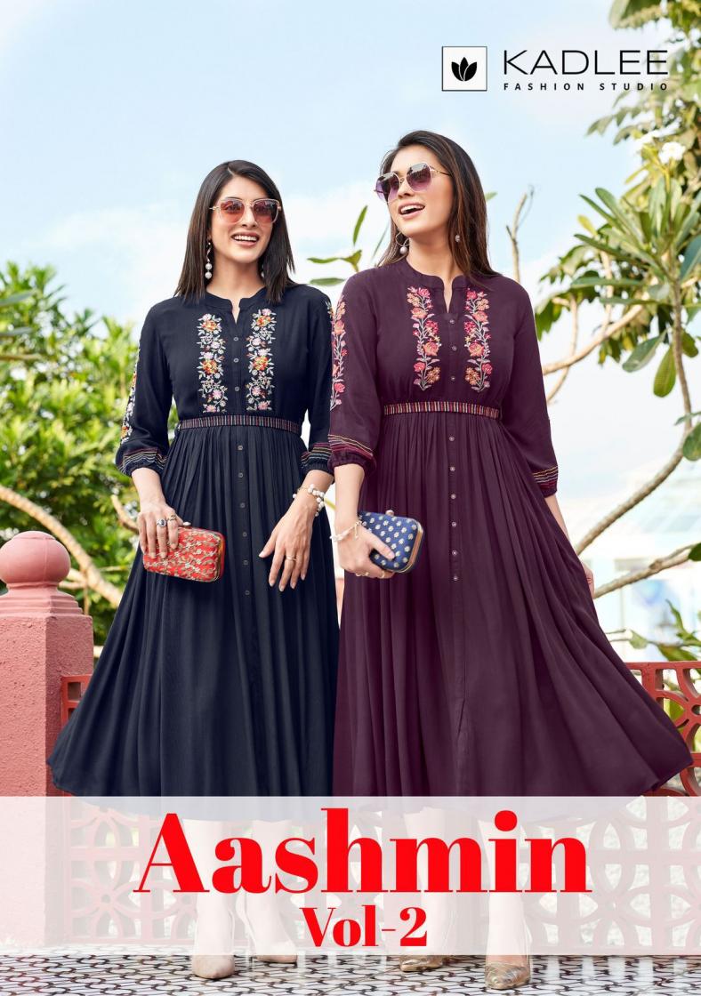 KADLEE AASHMIN VOL 2 STYLISH WRINKLE RAYON READYMADE LONG KURTI 