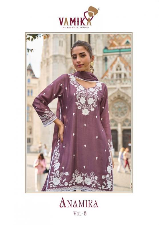 VAMIKA ANAMIKA VOL 3 CHINON FULL STITCH PARTY WEAR PLAZZO SUITS 