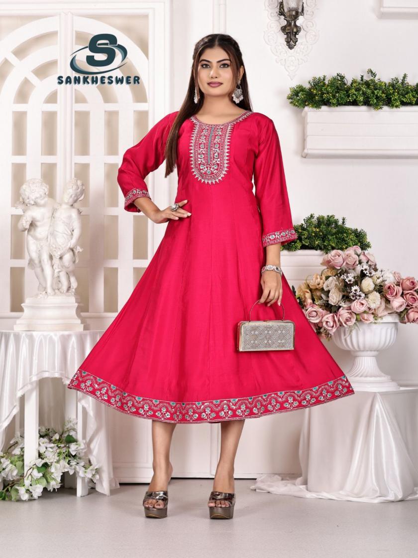 SANKHESWER ANARKALI VOL 1 ROMAN SILK FULLY STITCH PRETTY GOWN 