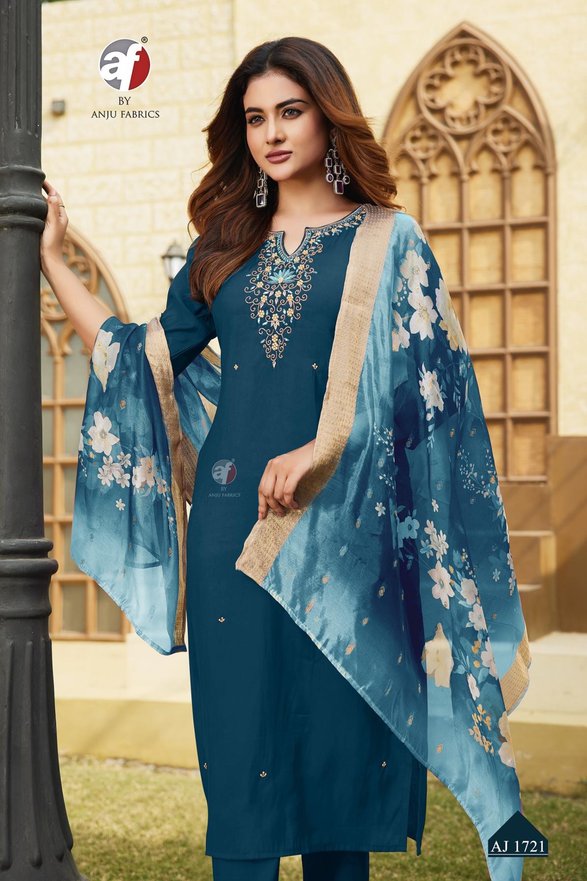 AJ 1721 BY ANJU FAB MODAL SILK COMBO SET FULL STITCH SUITS 