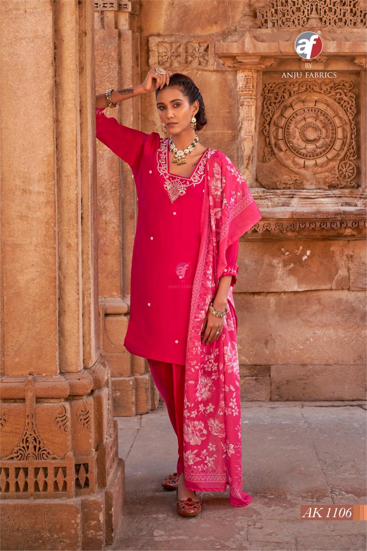 AK 1106 BY ANJU FAB NATURAL CREPE STYLISH FULL STITCH COMBO 3PCS DRESS