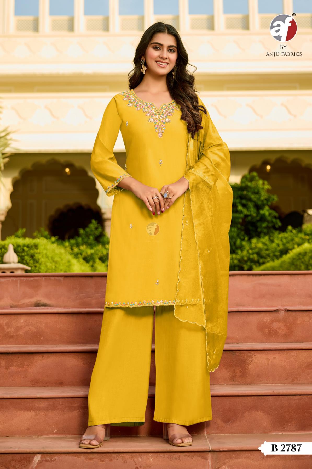 B 2787 BY ANJU FAB MODAL SILK COMBO SET READYMADE STYLISH 3PCS DRESS