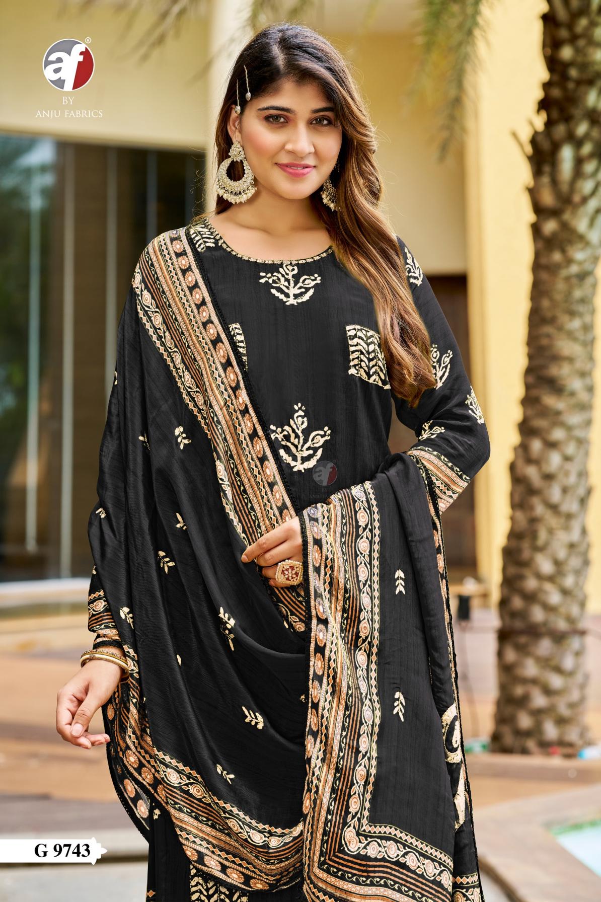 G 9742-9745 BY ANJU FAB READYMADE NATURAL CREPE COMBO SUIT FOR WOMENS 