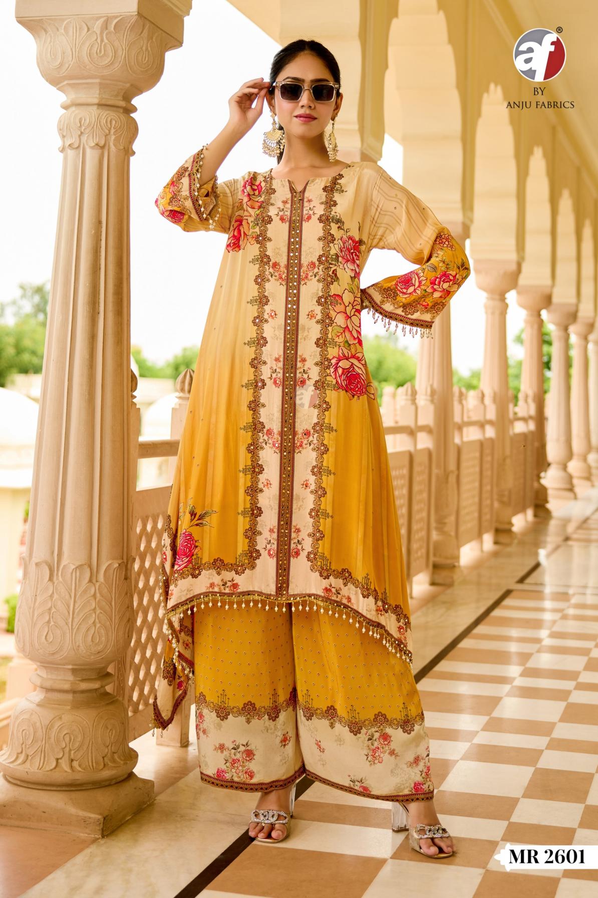 MR 2601 BY ANJU FAB READYMADE NATURAL CREPE COMBO KAFTAN KURTI WITH PLAZZO