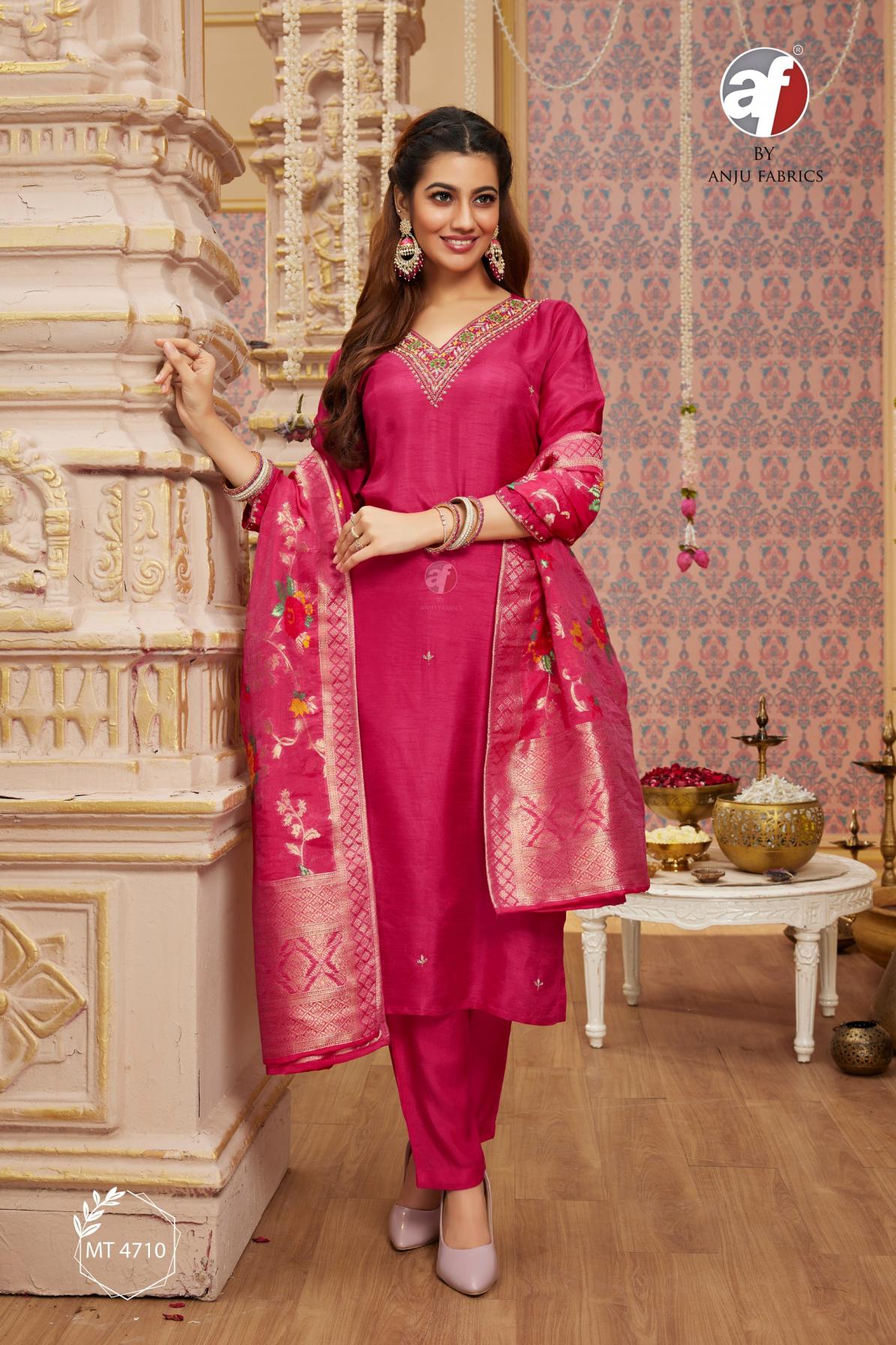 MT 4710 BY ANJU FAB DOLA SILK READYMADE COMBO SALWAR SUITS 