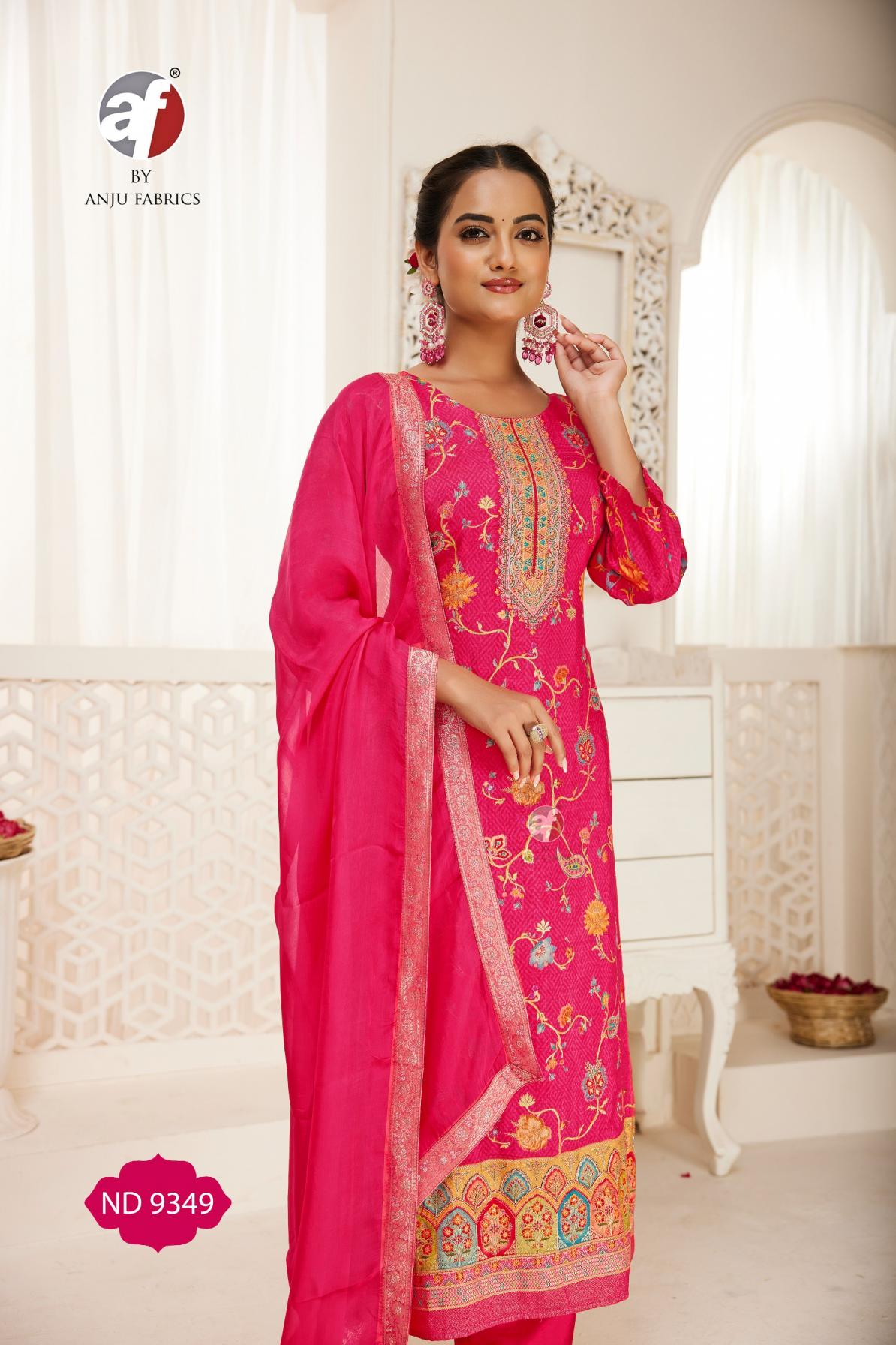 ND 9349 BY ANJU FAB NATURAL CREPE DESIGNER FULL STITCH COMBO SUITS 