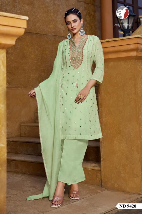 ND 9420 BY ANJU FAB MUL CHANDERI FULL STITCH COMBO SUIT FOR WOMENS