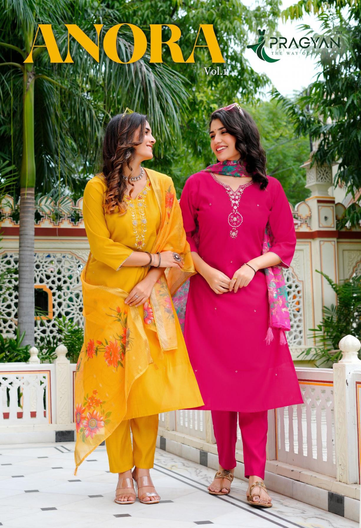 PRAGYAN™️ ANORA VOL 1 STYLISH ROMAN SILK READYMADE PLUS SIZE 3PCS DRESS