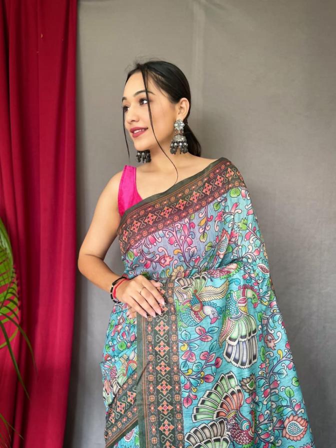 BANDHANI KALAMKARI AMAZING MALAI COTTON SAREE  