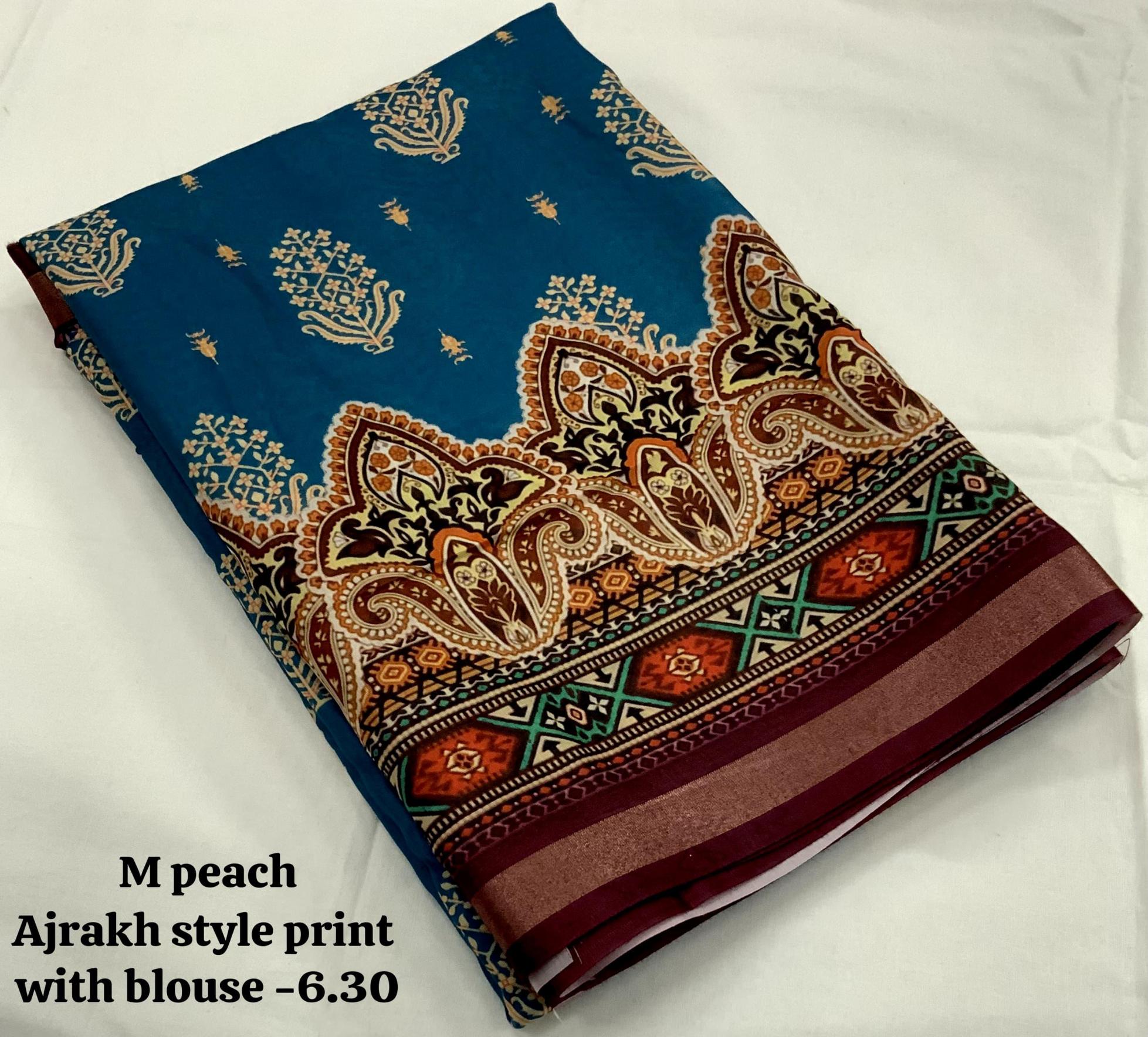 BEAUTIFUL AJRAKH BLOCK PRINTED CASUAL SAREE WHOLESALER 