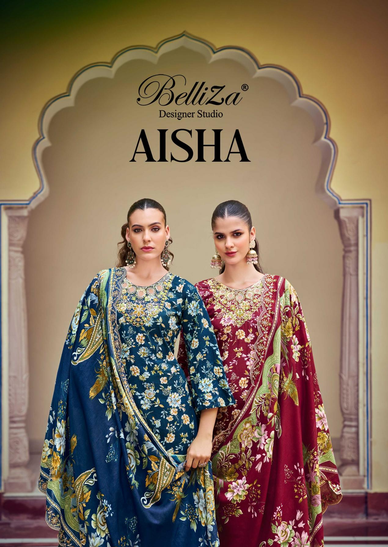 AISHA BY BELLIZA DESIGNER COTTON FANCY FULL STITCH PLUS SIZE PAKISTANI SUITS 