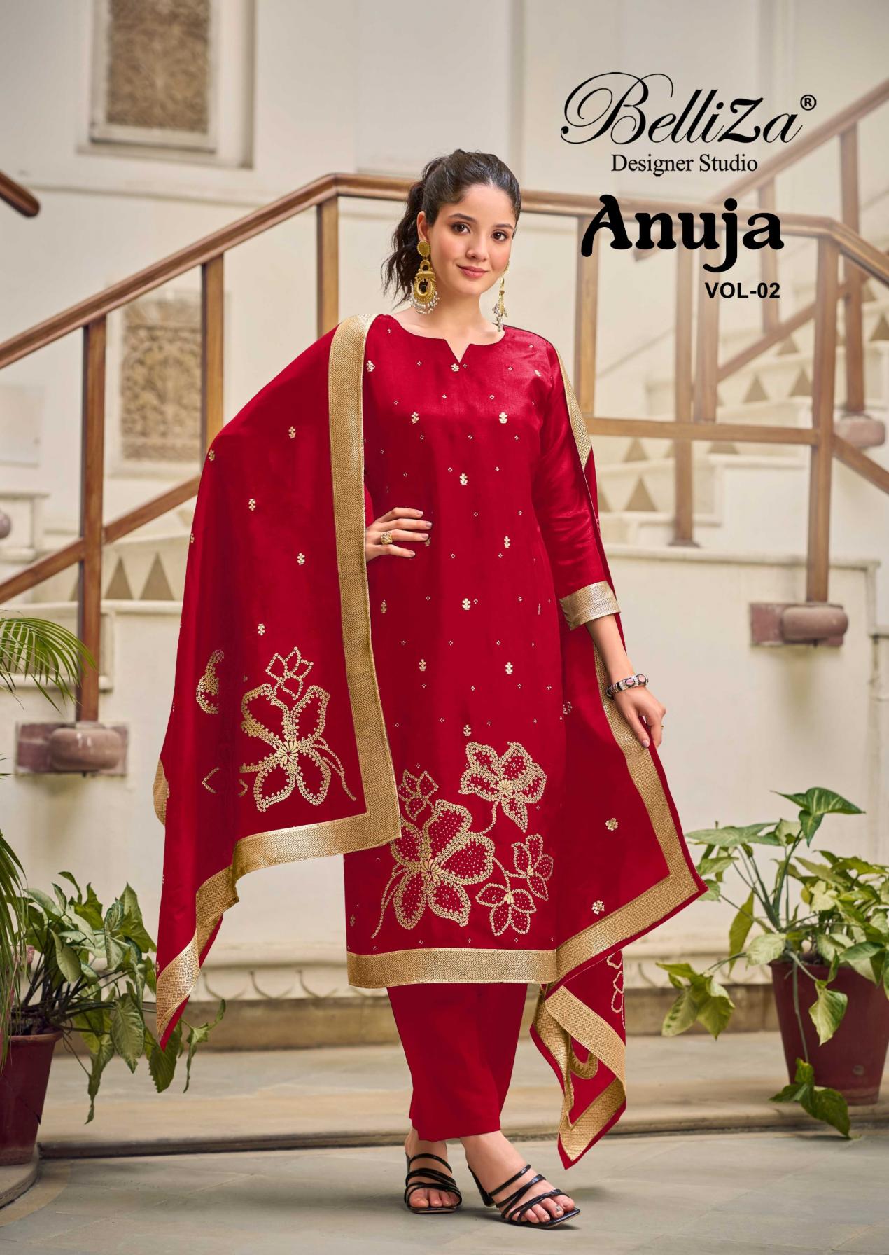 ANUJA VOL 2 BY BELLIZA DESIGNER VISCOSE DOLA SILK JACQUARD FULL STITCH PLUS SIZE DRESS 