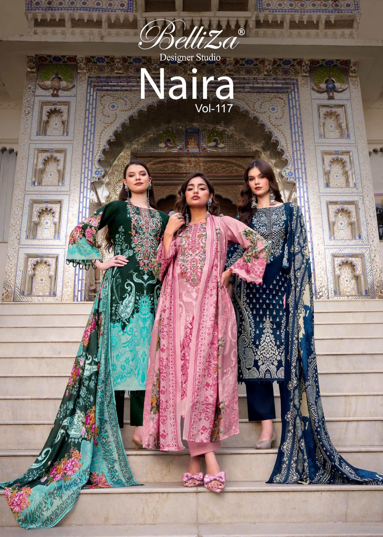 NAIRA VOL 117 BY BELLIZA DESIGNER READYMADE COTTON BIG SIZE PAKISTANI SUITS 