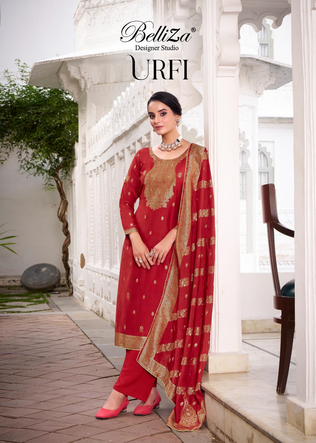 URFI BY BELLIZA DESIGNER FULL STITCH VISCOSE DOLA SILK JACQUARD BIG SIZE SUITS 