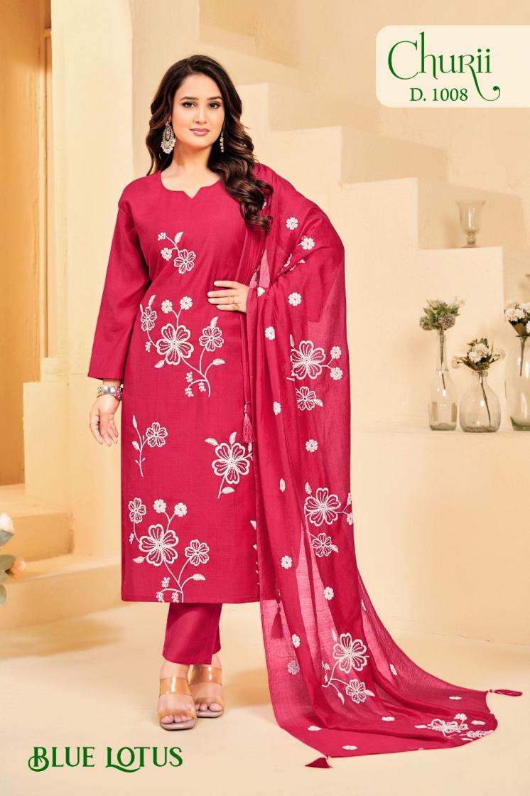 CHURII BLUE LOTUS FANCY VISCOSE VATICAN FULL STITCH COMBO DRESS