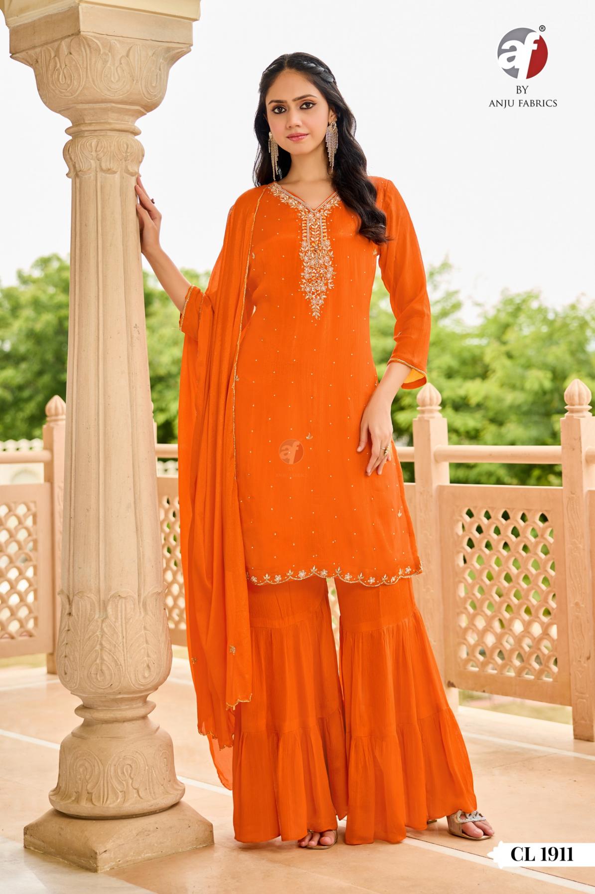 ANJU FAB CL 1911 CHINON CHIFFON READYMADE UNIQUE COMBO 3PCS PLAZZO DRESS
