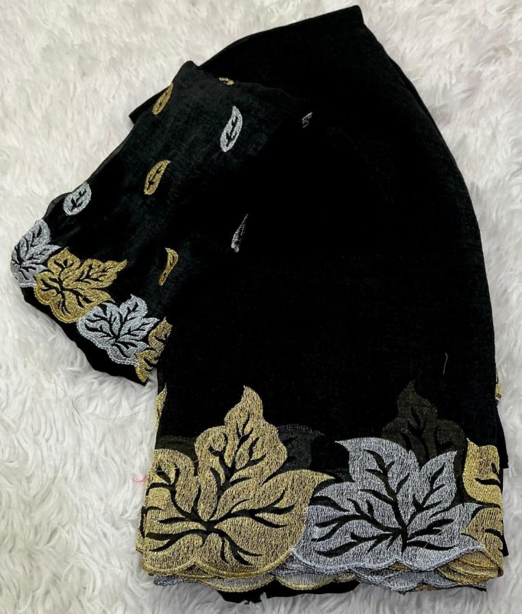 CRUNCHY SILK EMBROIDERY WORK FASHIONABLE SAREES 