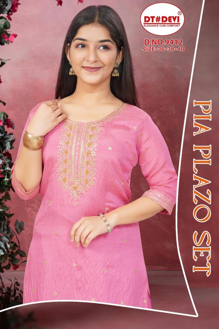 PIA BY DT DEVI FULL STITCH 9412 VICHITRA SILK COMBO SET PLAZZO KIDS DRESS