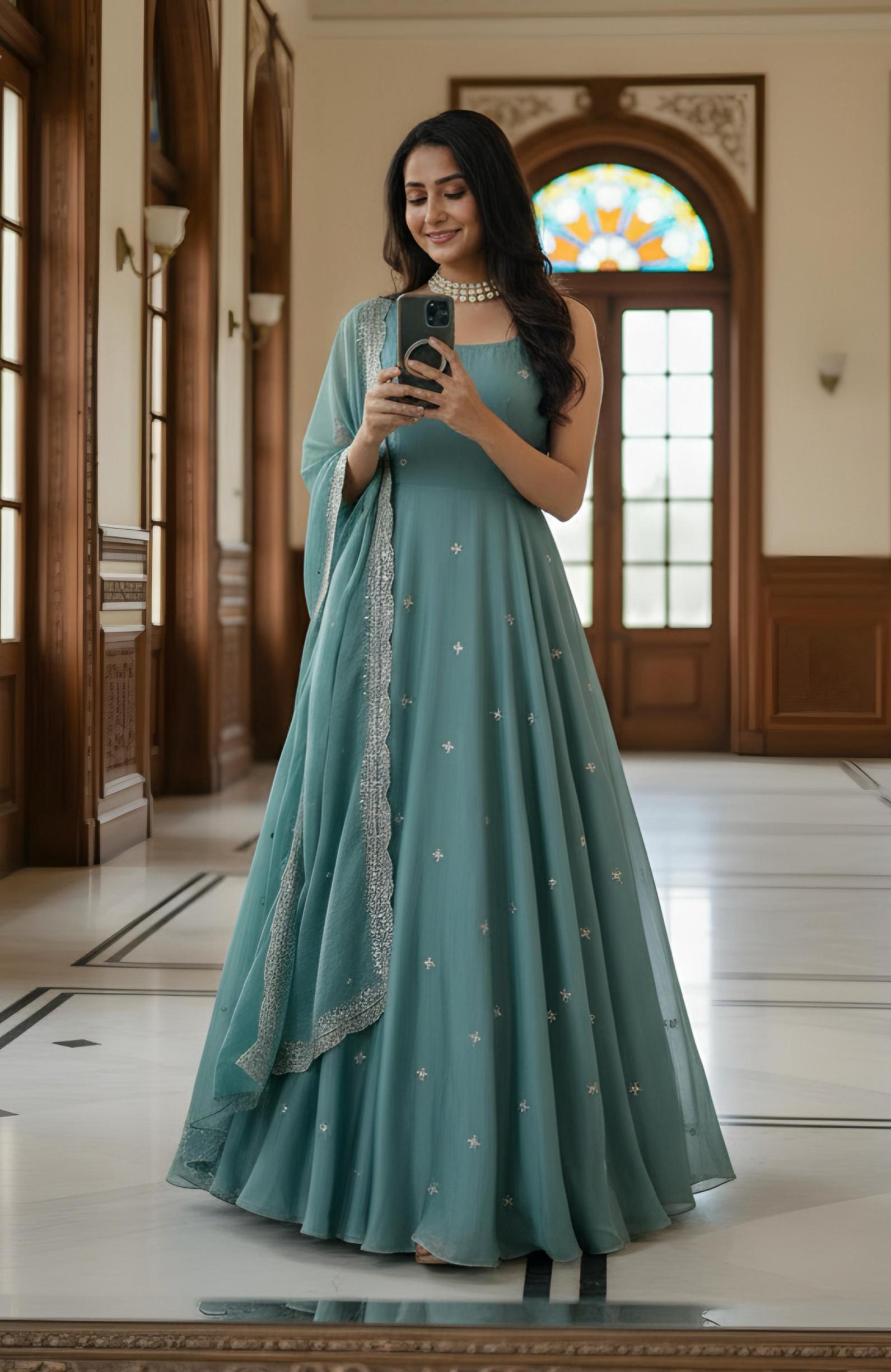 DVD 5095 FANDY SATIN ANARKALI FULL STITCH STYLISH GOWN WITH DUPATTA 