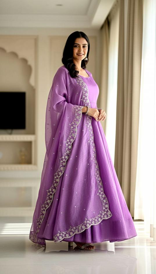 DVD 5101 PARTY WEAR CANDI CRUSS SILK FULL STITCH GOWN WITH DUPATTA 