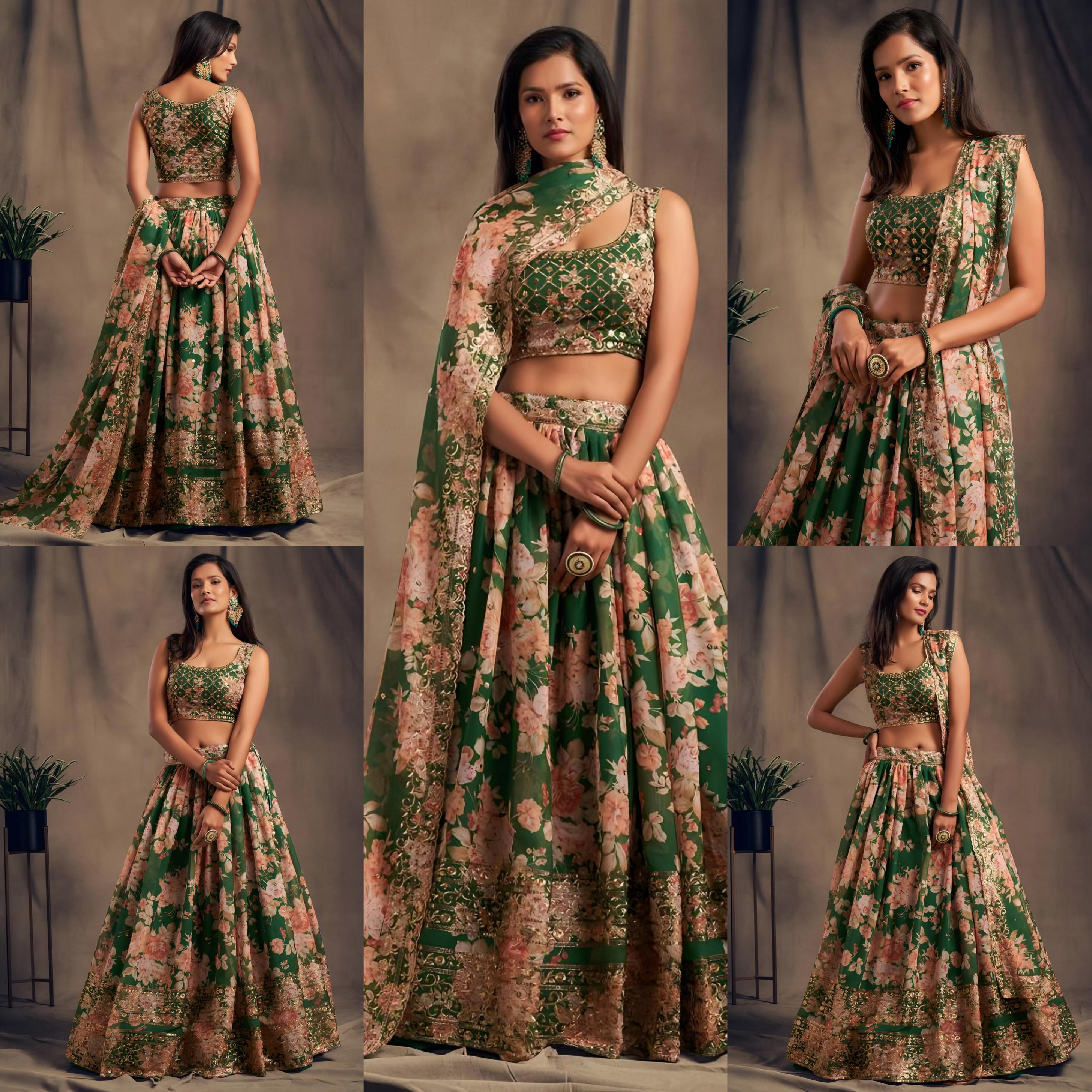 DVD 9202 TABBY ORGANZA SILK SEMI STITCH LEHENGA UNSTITCH BLOUSE FOR FESTIVALS 