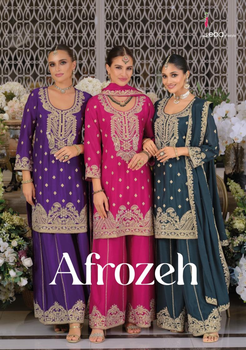 AFROZEH BY EBA LIFESTYLE CHINON OCCASION WEAR FULL STITCH PLAZZO SUITS 