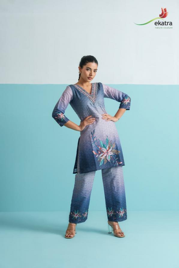 EKATRA HAKOBA SILK EMBROIDERED CLASSIC FULL STITCH CO-ORD SET FOR GIRLS 